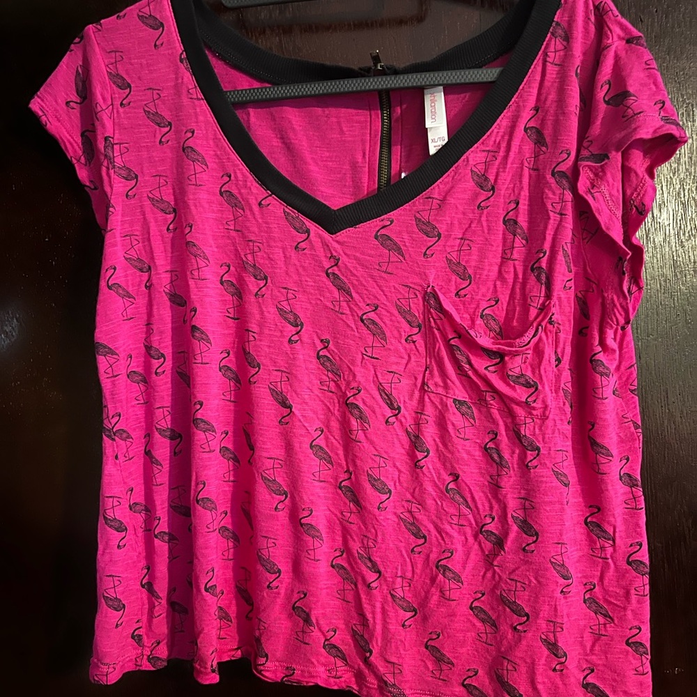 Xhilaration Pink Flamingo Print Short Sleeve Top